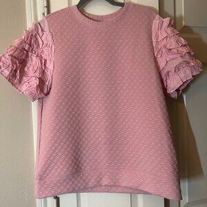 Women's Golden Brand Pink Textured Scallop Quilted Ruffle Sleeve Top - Medium